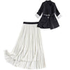 Women black satin blazer suit belted outerwear spring 2022 office elastic waist pleated long skirts elegant two piece outfits