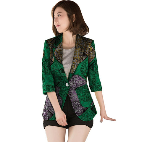 Women casual suit jackets african print fashion half sleeve blazer coats ladies casual dashiki clothing