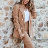 Women chic khaki blazer pockets double breasted long sleeve office wear coat solid female casual outerwear tops
