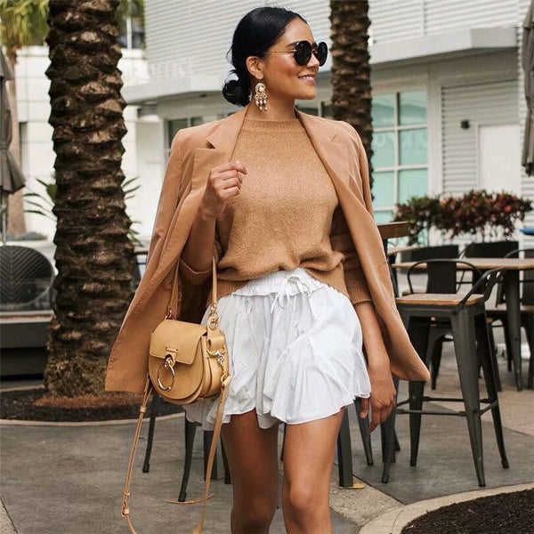 Women chic khaki blazer pockets double breasted long sleeve office wear coat solid female casual outerwear tops