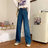 Women jeans Autumn Korean version  traf Pants solid color pockets Large size high waist loose jeans casual straight Women pants