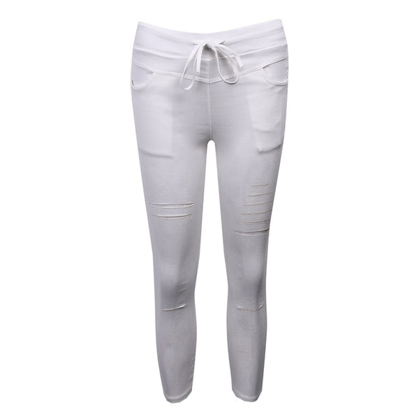 Women leggings Holes Pencil Stretch Casual Denim Skinny Ripped Pants High Waist Jeans Trousers