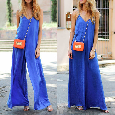 Women new fashion party Clubwear casual V-neck spaghetti strap solid loose wide leg Playsuit Jumpsuit&Romper Trousers