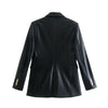 Women's 2022 Spring and Autumn Solid Color Imitation Leather Blazer Long Sleeve Slim Button Pocket Blazers and Suits