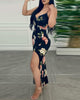 Women's 2022 black flower sling split dress