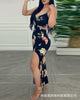 Women's 2022 black flower sling split dress