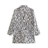 Women's 2023 Summer Buttonless Rollable Sleeves Casual Suit Jackets Zebra Pattern Casual Tops