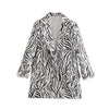 Women's 2023 Summer Buttonless Rollable Sleeves Casual Suit Jackets Zebra Pattern Casual Tops