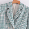 Women's 2023 double row button long tweed suit coat vintage long sleeve pocket women's coat chic Veste jacket