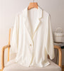 Women's 95% Mulberry Silk 5% Spandex 19 momme Black White One Button Blazer Jacket office work M L XL JN647
