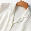 Women's 95% Mulberry Silk 5% Spandex 20 momme Heavy Silk Solid White Buttons Down Short Sleeve Top Shirt Blouse L XL XXL MM542