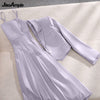 Women's Autumn Purple Blazer Sling Skirt Two Piece Suit 2023 Casual Professional Wear Korean Elegant Suit Dress Set