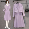 Women's Autumn Purple Blazer Sling Skirt Two Piece Suit 2023 Casual Professional Wear Korean Elegant Suit Dress Set