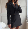 Women's Autumn Suit Elegant Skirt Suits Women 2022 V-neck Cropped Blazer A-line Mini Skirts Suits Female Chic Style Sets