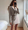 Women's Autumn Suit Elegant Skirt Suits Women 2022 V-neck Cropped Blazer A-line Mini Skirts Suits Female Chic Style Sets