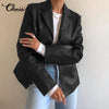 Women's Autumn Winter Long Sleeve Blazers 2022 Celmia Oversized PU Leather Coats Casual Solid Business Suit Collar Jackets