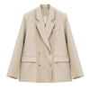 Women's Beige Long Sleeve Jacket Blazer 2023 Autumn Casual  Korean Style Loose Blazers Femal Clothing