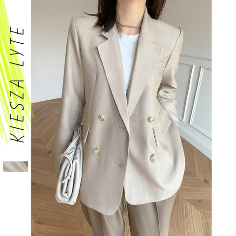 Women's Beige Long Sleeve Jacket Blazer 2023 Autumn Casual  Korean Style Loose Blazers Femal Clothing