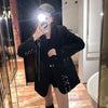 Women's Black Blazer 2023 Spring Autumn Korean Loose Chain Female Suit Jackets Long Sleeves Casual Coat