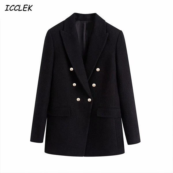 Women's Black Blazers Office Formal Ladies Work Blazer Autumn 2022 Female Long Sleeves Jackets Solid Coats Elegant Outerwear za