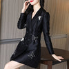 Women's Black Double Breasted Blazer Slim Fit Korean Embroidered Jacket Women's Office Work Clothes Midi Business Suit