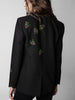 Women's Black Single Button Blazer Floral Rhinestones Long-sleeved 2023 Autumn Winter Office Lady Suit Coat