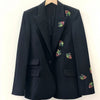 Women's Black Single Button Blazer Floral Rhinestones Long-sleeved 2023 Autumn Winter Office Lady Suit Coat