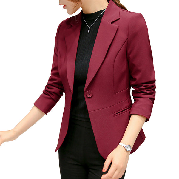 Women's Blazer 2023 Red Long Sleeve Blazers Pockets Jackets Coat Slim Office Lady Jacket Female Tops Suit Blazer Femme Jackets