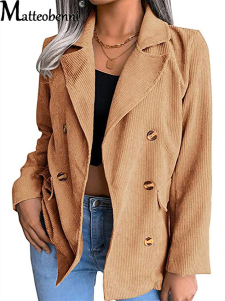 Women's Blazer 2023 Long Sleeve All-Match Corduroy Blazers Pockets Jackets Coat Slim Office Lady Jacket Female Tops Suit Blazer