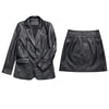 Women's Blazer And Skirts Set 2023  Crocodile Pattern Printed Genuine Leather Slim Fit 2 Piece Set Female Chic Suit Jupe