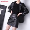 Women's Blazer And Skirts Set 2023  Crocodile Pattern Printed Genuine Leather Slim Fit 2 Piece Set Female Chic Suit Jupe