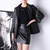 Women's Blazer And Skirts Set 2023  Crocodile Pattern Printed Genuine Leather Slim Fit 2 Piece Set Female Chic Suit Jupe