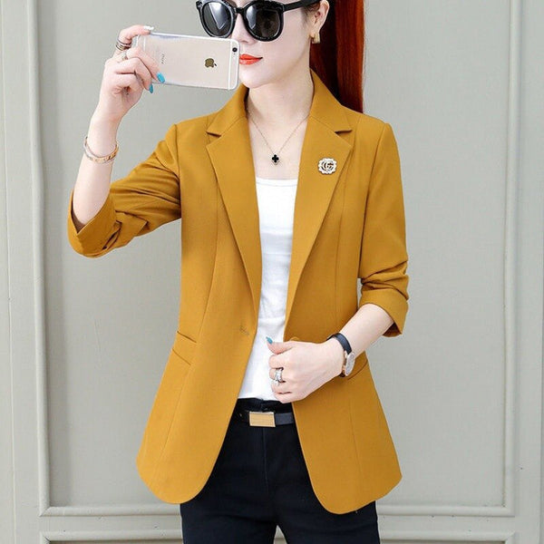 Women's Blazer Coat 2023 Spring Single Button Suit Outwear Lady Office Wear Blazers Lining Jacket Femme Tops