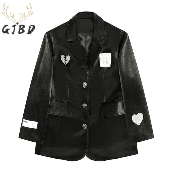 Women's Blazer Streetwear Harajuku Vintage Long Sleeves Jacket Clothes Oversized Black TOPs Ladies Baggy Blazer Coat