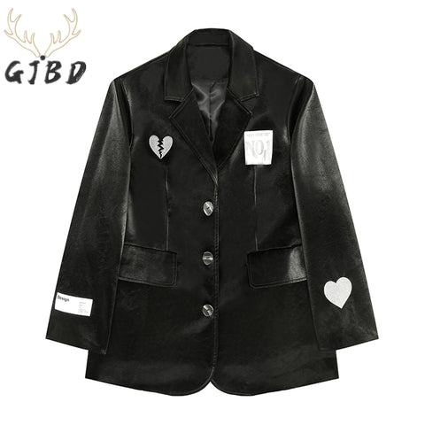 Women's Blazer Streetwear Harajuku Vintage Long Sleeves Jacket Clothes Oversized Black TOPs Ladies Baggy Blazer Coat