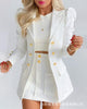 Women's Blazer Suit Office Lady Solid Color Long Puff Sleeve Suit Half Skirt Set Women Two-piece White Women's Skirts Suit