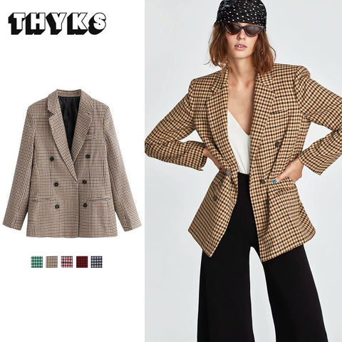 Women's Blazer Suits Autumn Plaid Jacket Chic Coats Elegant Female Blazer Office Wear Slim Jacket Za Woman 2023 Traf