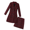 Women's Blazer Suits Autumn Two Piece Set Plaid Long Blazer And Mini Skirt Elegant High Chic Lady 2 Piece Set Women Bla