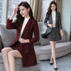 Women's Blazer Suits Autumn Two Piece Set Plaid Long Blazer And Mini Skirt Elegant High Chic Lady 2 Piece Set Women Bla