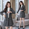 Women's Blazer Suits Autumn Two Piece Set Plaid Long Blazer And Mini Skirt Elegant High Chic Lady 2 Piece Set Women Bla