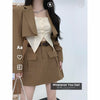 Women's Blazer Suits High Waist Short Temperament Top Khaiki Suit Jacket and Mini Skirt Sets Elegant Commuter Style Clothing