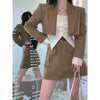 Women's Blazer Suits High Waist Short Temperament Top Khaiki Suit Jacket and Mini Skirt Sets Elegant Commuter Style Clothing