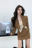 Women's Blazer Suits High Waist Short Temperament Top Khaiki Suit Jacket and Mini Skirt Sets Elegant Commuter Style Clothing