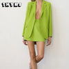 Women's Blazer and Skirt Set Formal Office Ladies Green Skirt Suit Two Piece Sets Elegant Workwear Jacket Summer Coat