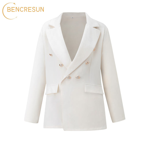 Women's Blazers Suits Autumn and Winter Suit Collar Long-sleeved Slim Buttoned Jacket Casual Blue Black Khaki Female Coat