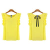 Women's Blouse Summer Fashion Lotus Leaf O-Neck Casual Shirt Ladies Bow Chiffon Blouses Tops White Yellow 2022 New Women's Shirt