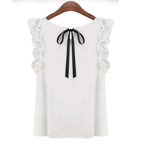 Women's Blouse Summer Fashion Lotus Leaf O-Neck Casual Shirt Ladies Bow Chiffon Blouses Tops White Yellow 2022 New Women's Shirt