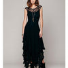 Women's Boho People Sexy Long Dress Double Layered Ruffled Trimming Low V-back Lace Sleeveless Summer Bohemian