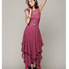Women's Boho People Sexy Long Dress Double Layered Ruffled Trimming Low V-back Lace Sleeveless Summer Bohemian