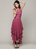 Women's Boho People Sexy Long Dress Double Layered Ruffled Trimming Low V-back Lace Sleeveless Summer Bohemian